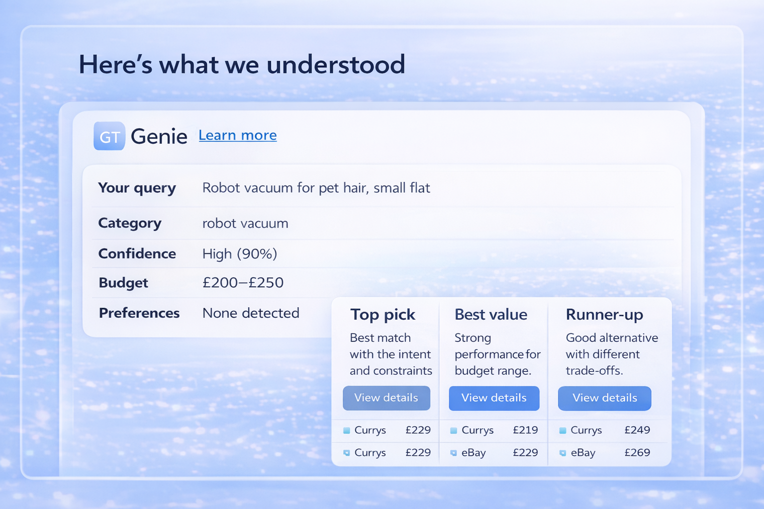 MVP screen 2: results with three choices